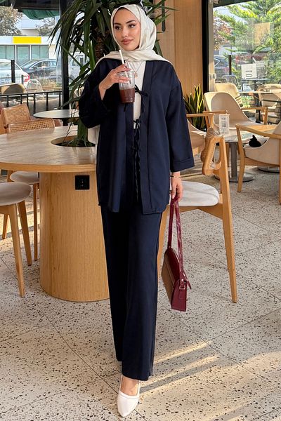 Tesettür Diyarı Vanilla Tie-Up Kimono Set