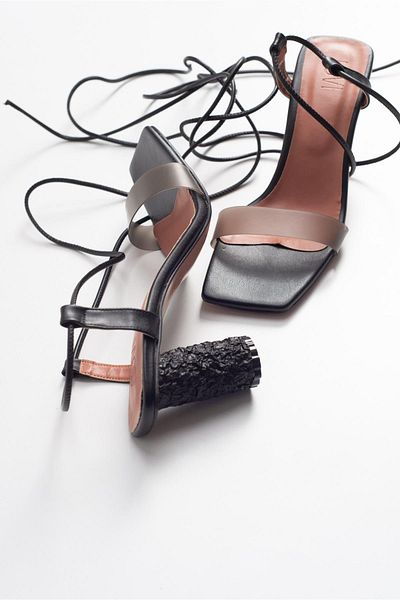 LuviShoes Tanya Black Skin Transparent Strap Lace-Up Women's Heeled Sandals