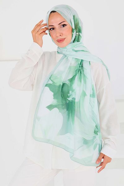 TOFİSA Patterned Bamboo Square Shawl Mint - 27524
