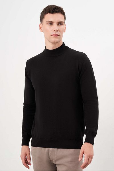 Morven Men's Black Basic Half Turtleneck Dynamic Fit Comfortable Cut Knitwear