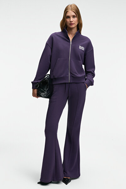 GRIMELANGE Torina Women's Embroidery Detailed Zippered Double Pocket Relax Purple Jacket