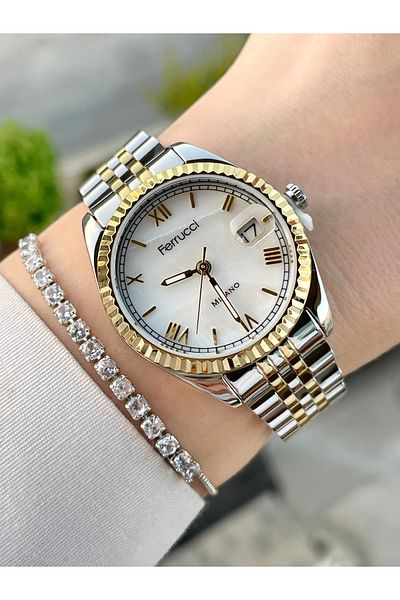 Ferrucci Women's Wrist Watch and Bracelet with Calendar 2 Years Guarantee