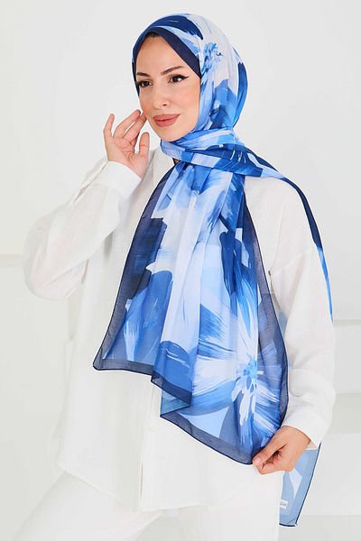 TOFİSA Patterned Bamboo Square Shawl Navy Blue - 27524
