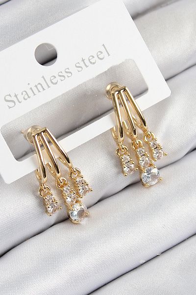 SeyCey.co Brass Zircon Stone Dangle Model Gold Color Women's Earrings