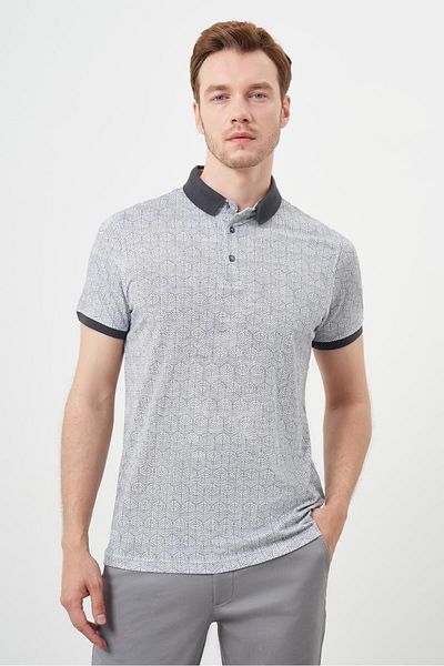 Morven Men's Anthracite Trend Compact Rotation Print Pique Polo Neck T-Shirt
