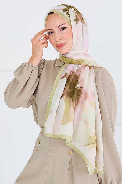 TOFİSA Patterned Bamboo Square Shawl Khaki - 27524
