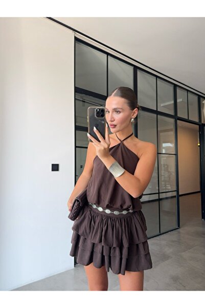 BB Bensu Buyruk MINI ROCHIE PLEATĂ MARO ACUTĂ CU LEGATURI LA Gât