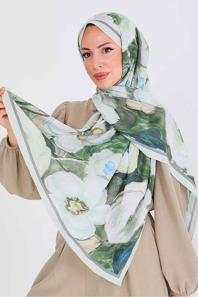 TOFİSA Patterned Bamboo Square Shawl Mint - 27523