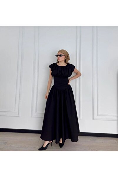 REDSONNE Poplin Kumaş Bele Oturan Özel Tasarım Pinterest Midi Elbise