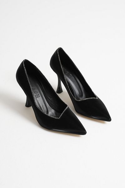 Nexs Women's Silk Satin Platform Heeled Closed Back Black Shoes
