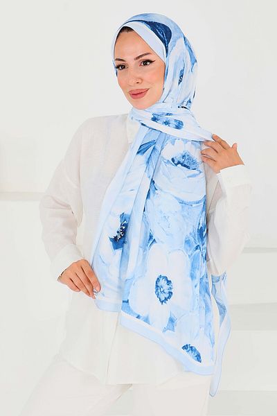 TOFİSA Patterned Bamboo Square Shawl Baby Blue - 27523