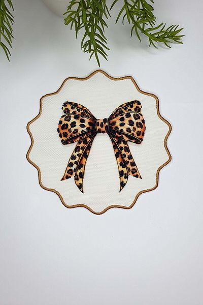 decofav Leopard Ribbon Printed Embroidery Edged Fabric Cocktail Napkin 1 Piece