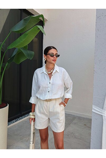 ESRAHELVACI Bol Kesim Keten Şort