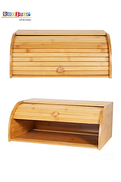 Bonjour Gift & Hobby Bamboo Bread Storage Box, Roll Bread Box, Bread Storage Container, Bread Cabinet