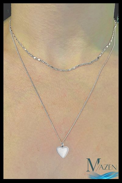 MAZEN Combination Chain Necklace |   Heart Tip |   Double Gold Color Necklace |   Choker Women's Jewelry Accessory