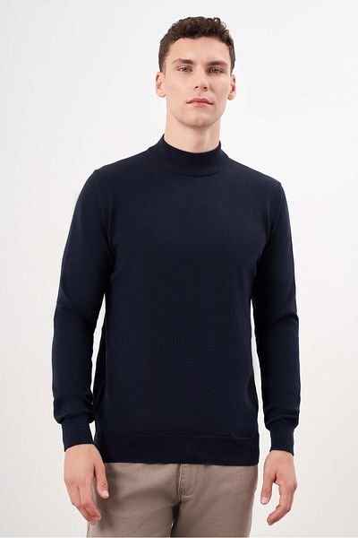 Morven Men's Navy Blue Basic Half Turtleneck Dynamic Fit Comfortable Cut Knitwear