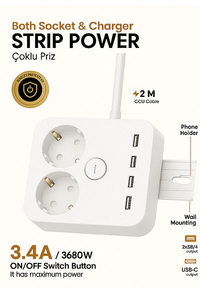 MO DOU Smart Socket Surge Protected |   Under Desk Mount Socket with 2 Sockets + 2 USB + 2 Type-C Outlets – 2 Socket