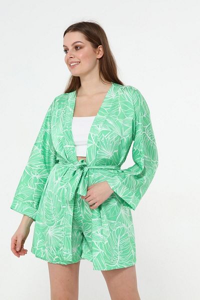 BNZ TEKSTİL Satin Kimono Shorts Set