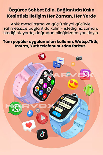 HARVOX HX Kids 4G Pro+ Android Sim Kartlı Gps Akıllı Çocuk Saati Konum Takibi Görüntülü Konuşma 4G Destekli