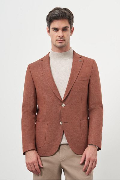 Morven Men's Brick Woven Slim Fit Mono Collar Jacket
