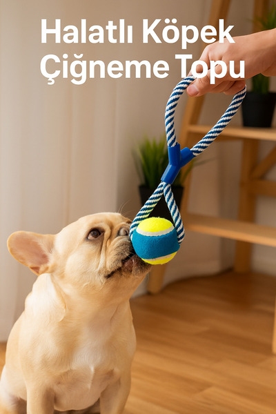 Yenilig Halatlı Köpek Çiğneme Topu – Diş Sağlığını Destekleyen Dayanıklı Oyun Oyuncağı