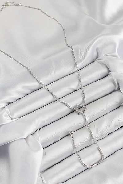 TUA MODA Tua Fashion Brass Zircon Stone Heart Model Silver Color Y Necklace