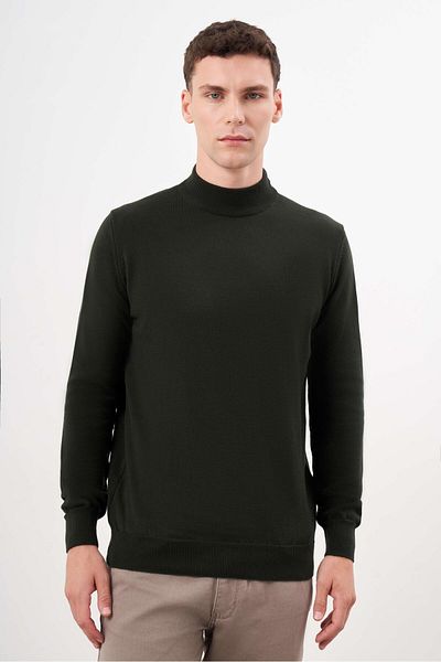 Morven Men's Khaki Basic Half Turtleneck Dynamic Fit Relaxed Cut Knitwear