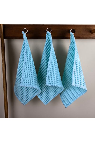 Püskül Tekstil Luxury Kitchen Towel 3 Pieces - High Quality, 100% Cotton, 30X30 Cm, Waffle Woven Washcloth Towel