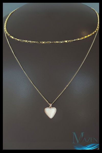 MAZEN Combination Chain Necklace |   Heart Tip |   Double Gold Color Necklace |   Choker Women's Jewelry Accessory