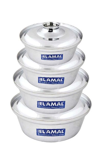 ELAMAL Aluminum Pots Set, Conical, 4 Pieces, Sizes 16/18/20/22cm