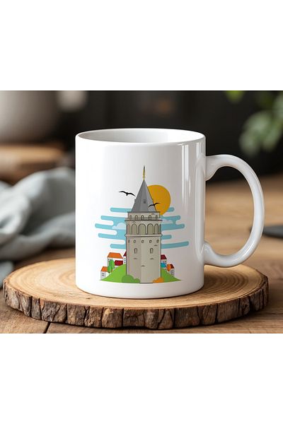BB TRADE White Ceramic Printed Mug Cup with Galata Tower Design 330ml