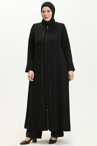 GÖZDE GİYİM GÜNDELİK HAC VEUMRELİK ÖNÜ BOYAN İKİ TARAFI TAŞLI FERACE