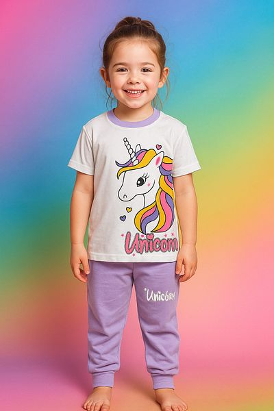 Katia&Bony Girl's Unicorn Patterned Short Sleeve Pajama Set