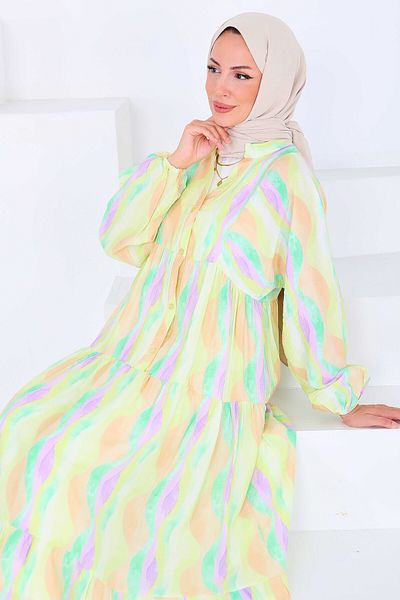 TOFİSA Buttoned Patterned Dress Lilac - 27515