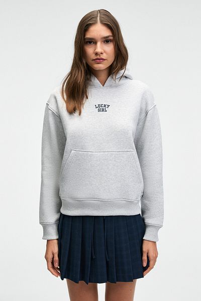 GRIMELANGE Yumea Women's Oversize Hooded Printed Grimelange Sweatshirt
