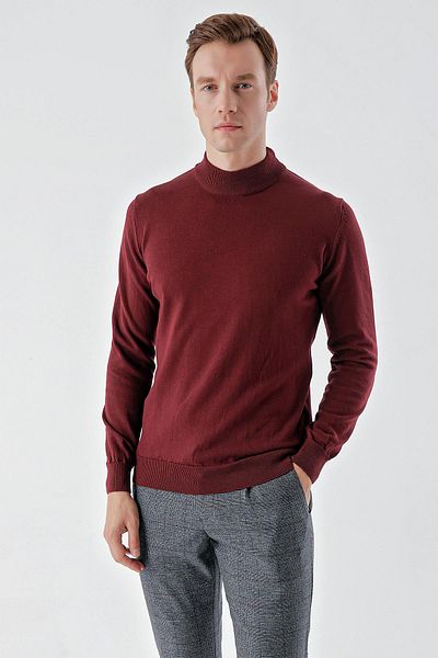 Morven Men's Dark Claret Red Basic Half Turtleneck Dynamic Fit Relaxed Cut Knitwear