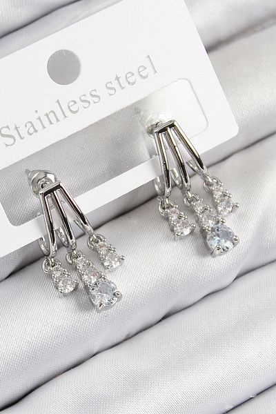SeyCey.co Brass Zircon Stone Dangle Model Silver Color Women's Earrings