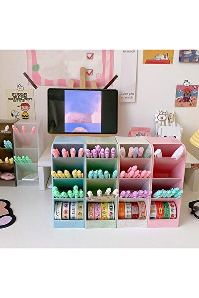 VİALEX 3 Pcs Mellow 4 Compartment Multi-Purpose Desk Organizer Pen Holder-Jewelry-Makeup-Office Organizer-White