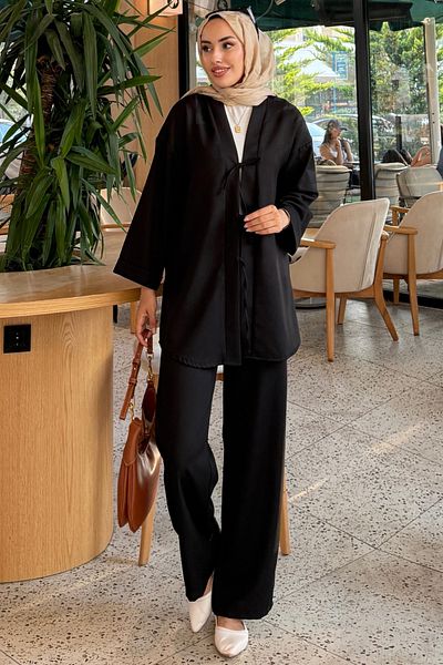 Tesettür Diyarı Vanilla Tie-Up Kimono Set