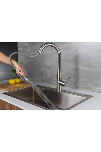 RENA DESIGN INOX SPİRALLİ MUTFAK EVYE BATARYA ÇEK BIRAK UZAYAN İKİ MODLU BAŞLIK FISKİYE MUSLUK YENİ ARMATÜR