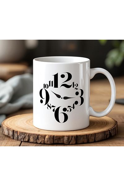 BB TRADE White Ceramic Printed Mug with Clock Design 330ml
