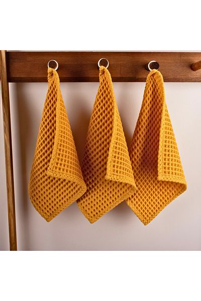 Püskül Tekstil Luxury Kitchen Towel 3 Pieces - High Quality, 100% Cotton, 30X30 Cm, Waffle Woven Washcloth Towel