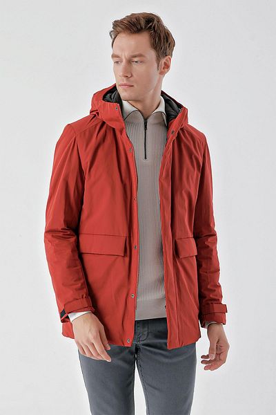 Morven Men's Tile Flora Snap-Up Hooded Dynamic Fit Comfortable Cut Coat