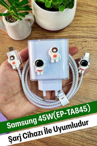 WANNA PROTECT Samsung 45W (EP-TA845) Uyumlu Şeffaf Şarj Başlığı Koruma Kablo ...