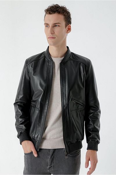 Morven Men's Black Toledo Elastic Leather Coat