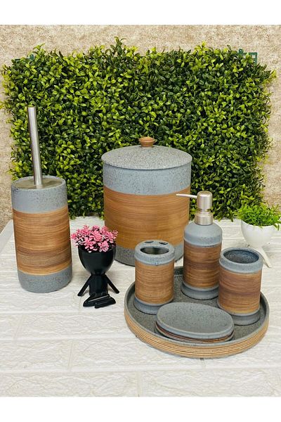 decovien 7 Piece Porcelain Bathroom Set with Tray