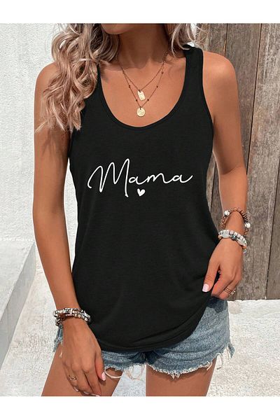 mercoledi Women's Colorful Printed Slim Fit Hollow Collar Swimmer Tank Top T-Shirt
