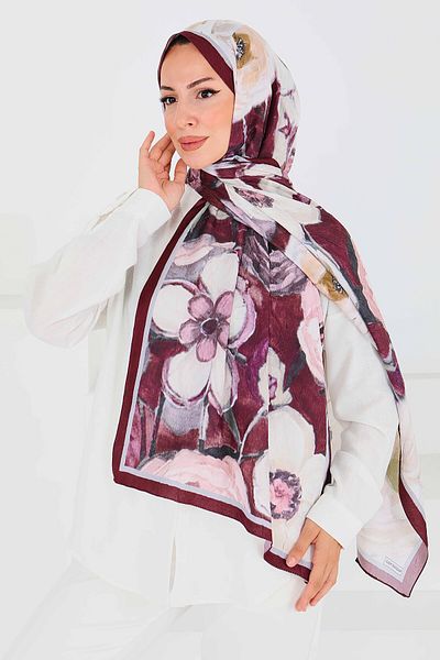 TOFİSA Patterned Bamboo Square Shawl Plum - 27523
