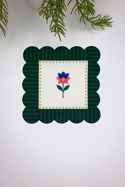 decofav Green Striped Colorful Flower Patterned Laser Cut Cocktail Napkin 1 Piece