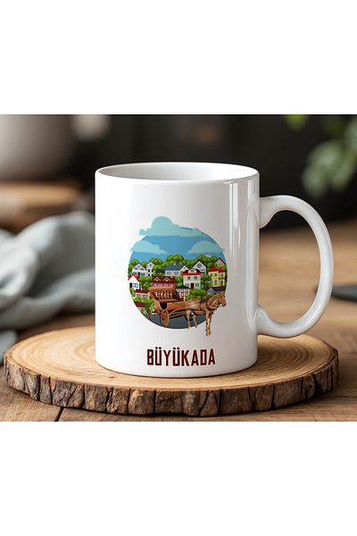 BB TRADE White Ceramic Printed Mug with Large Island Design 330ml